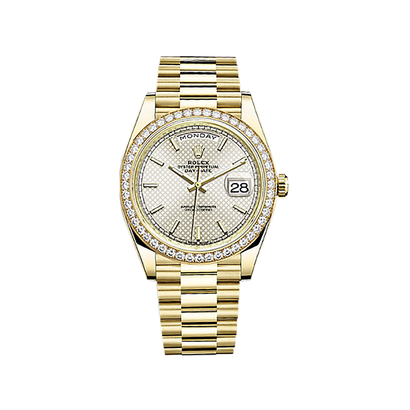 Day-Date 40 228348RBR Gold & Diamonds Watch (Silver, Diagonal Motif)