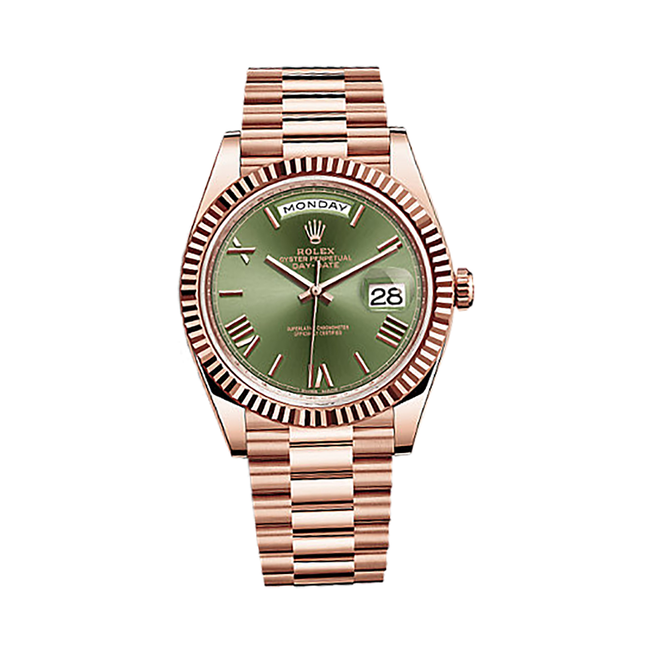 Day-Date 40 228235 Rose Gold Watch (Olive Green)