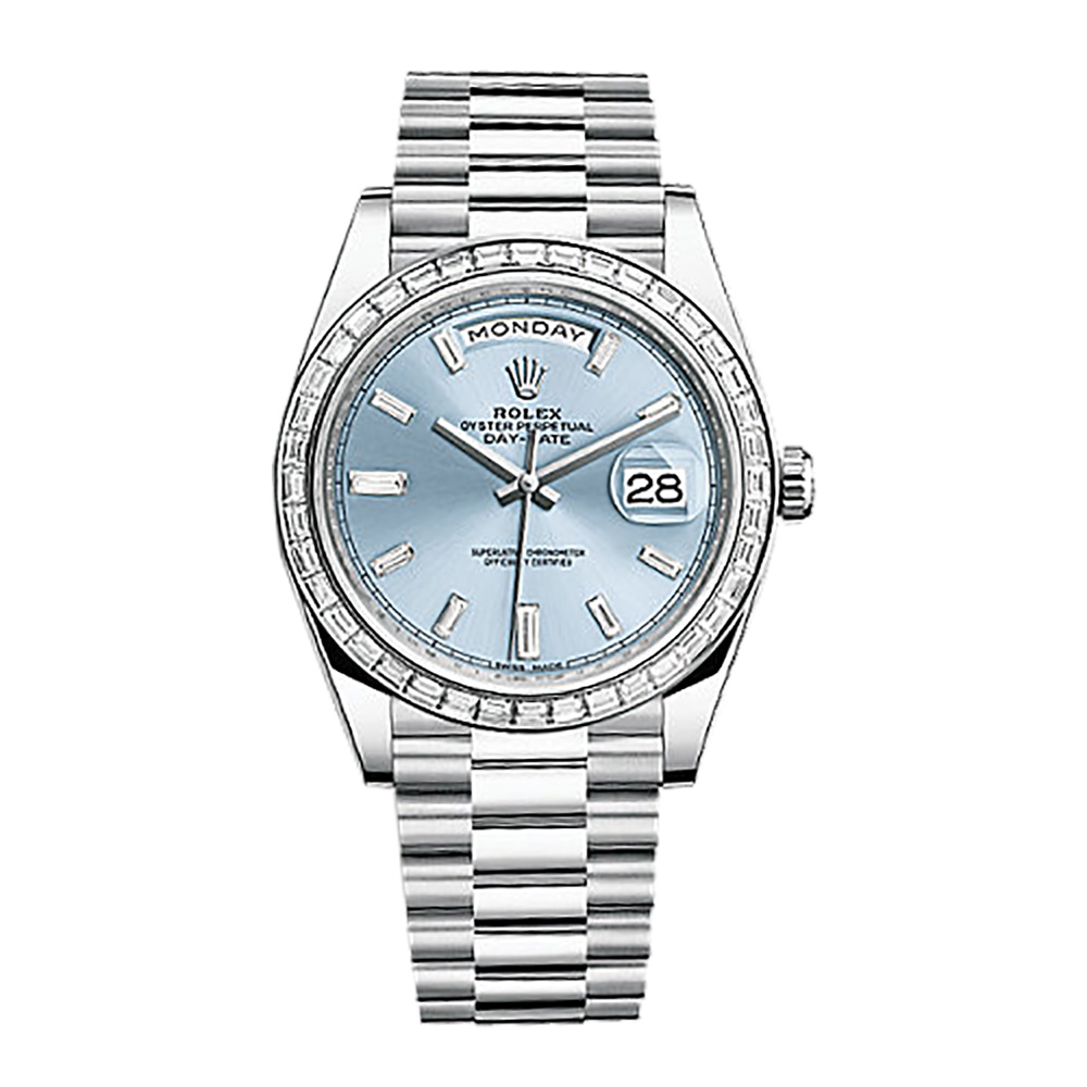 Day-Date 40 228396TBR Platinum Watch (Ice Blue Set with Diamonds) - Click Image to Close