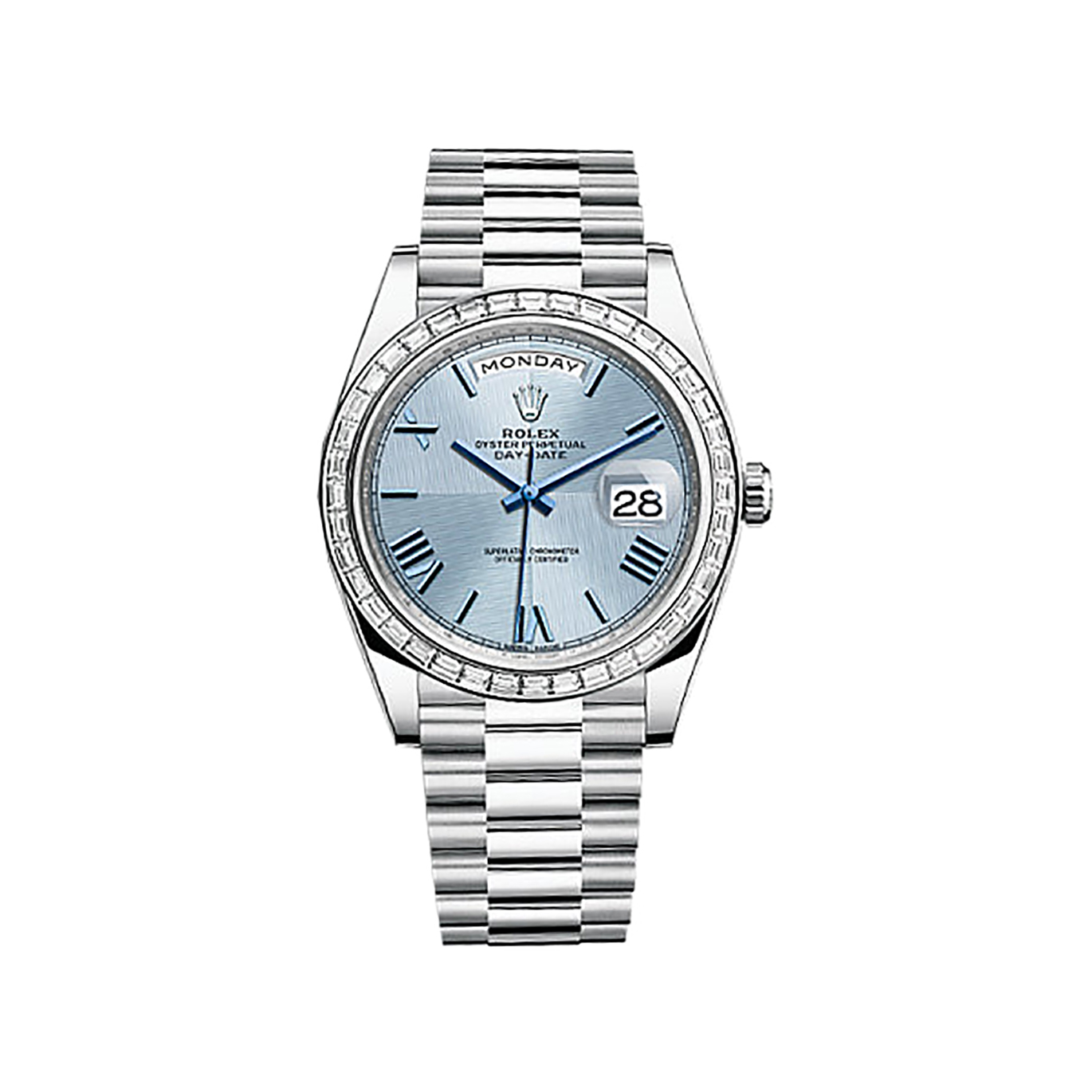 Day-Date 40 228396TBR Platinum & Diamonds Watch (Ice Blue, Quadrant Motif)