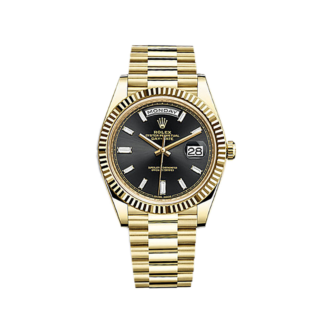 Day-Date 40 228238 Gold Watch (Black Set with Diamonds)