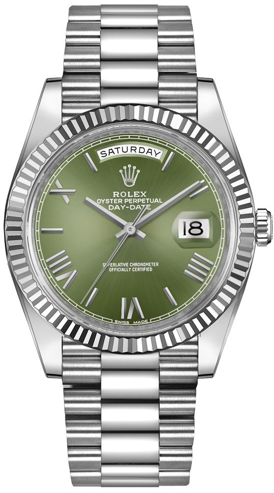 Day-Date 40 228239 White Gold Watch (Olive Green)