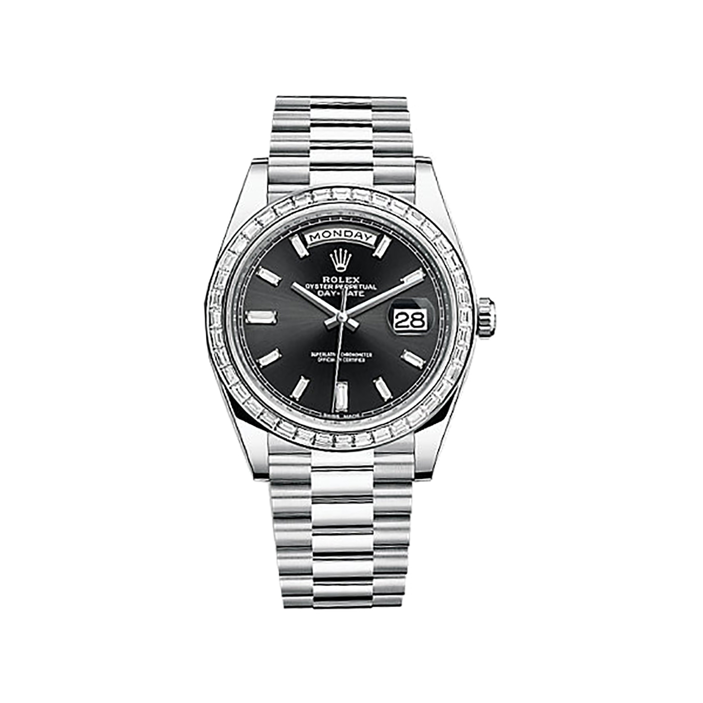 Day-Date 40 228396TBR Platinum & Diamonds Watch (Black Set with Diamonds) - Click Image to Close