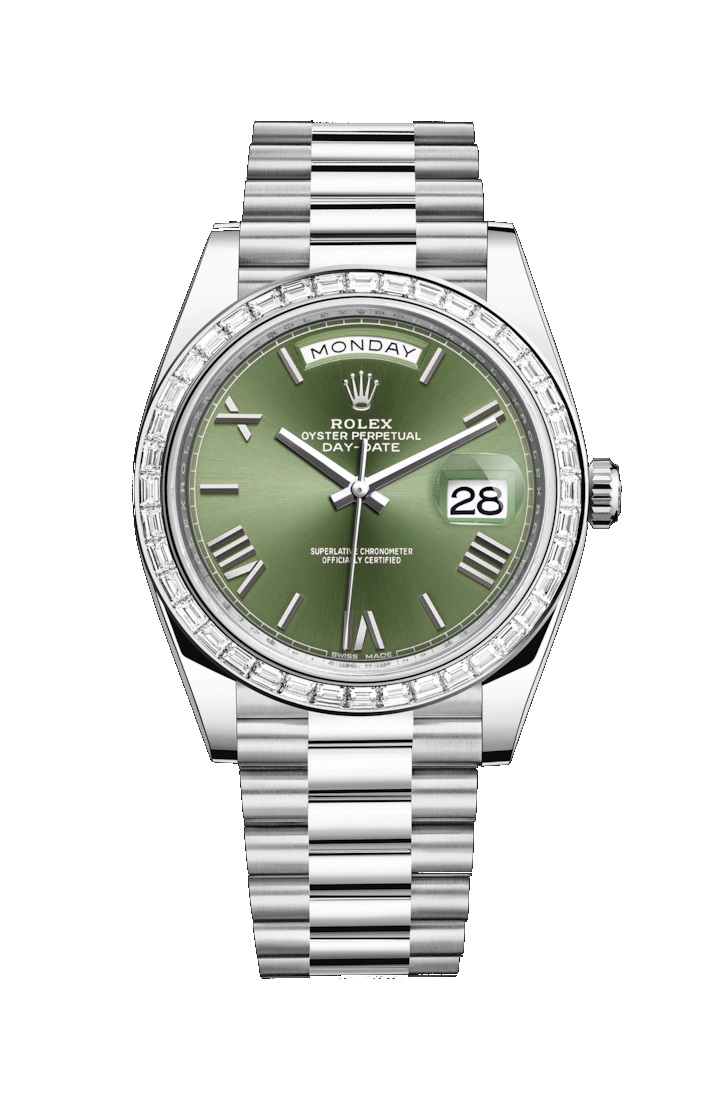 Day-Date 40 228396TBR Platinum & Diamonds Watch (Olive Green)