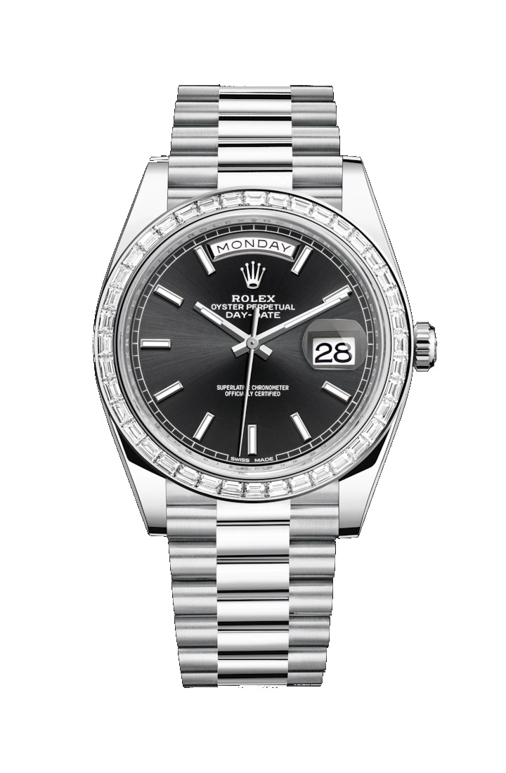 Day-Date 40 228396TBR Platinum & Diamonds Watch (Black) - Click Image to Close