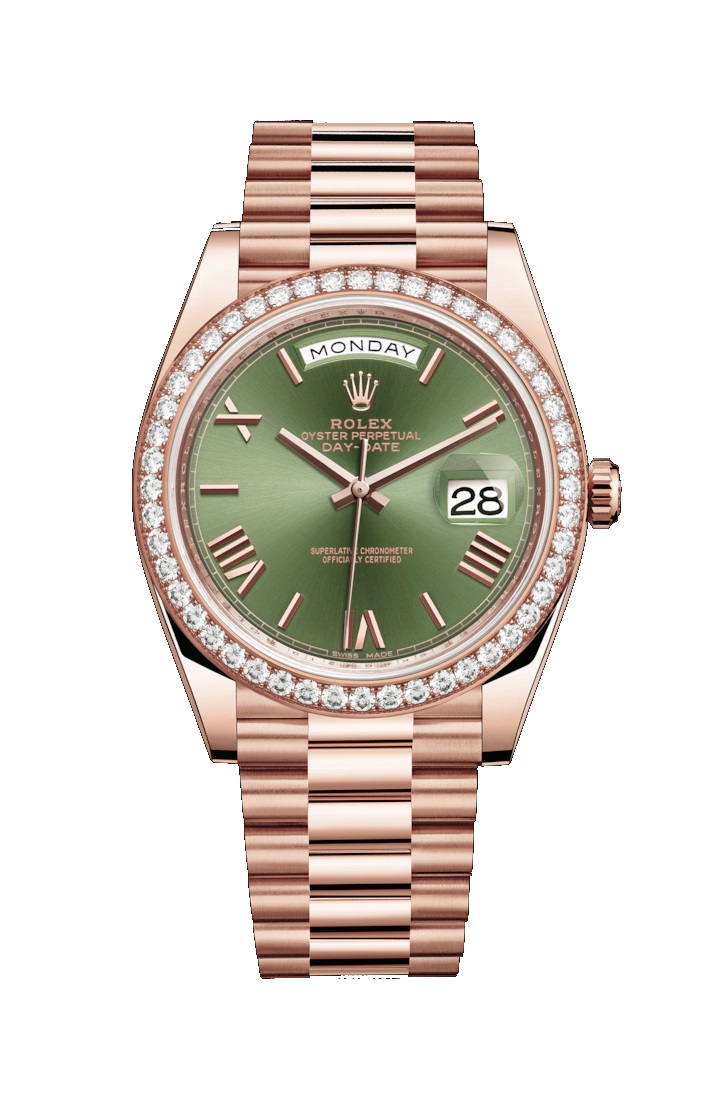Day-Date 40 228345RBR Rose Gold & Diamonds Watch (Olive Green)