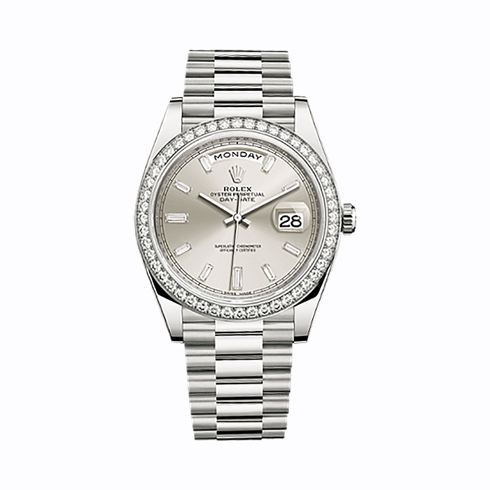 Day-Date 40 228349RBR White Gold Watch (Silver Set with Diamonds)