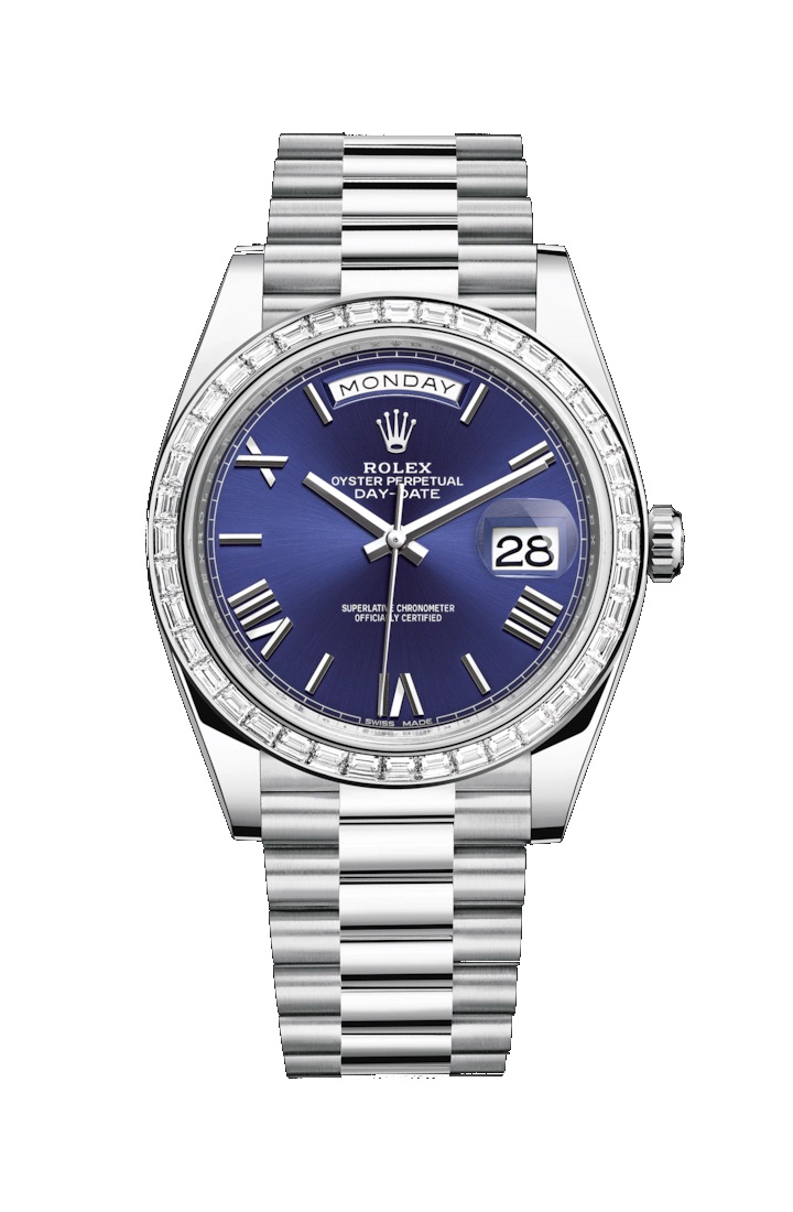 Day-Date 40 228396TBR Platinum & Diamonds Watch (Blue)