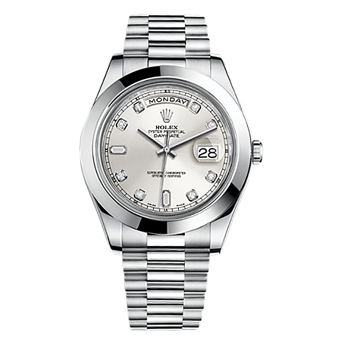 Day-Date II 218206 Platinum Watch (Silver Set with Diamonds)