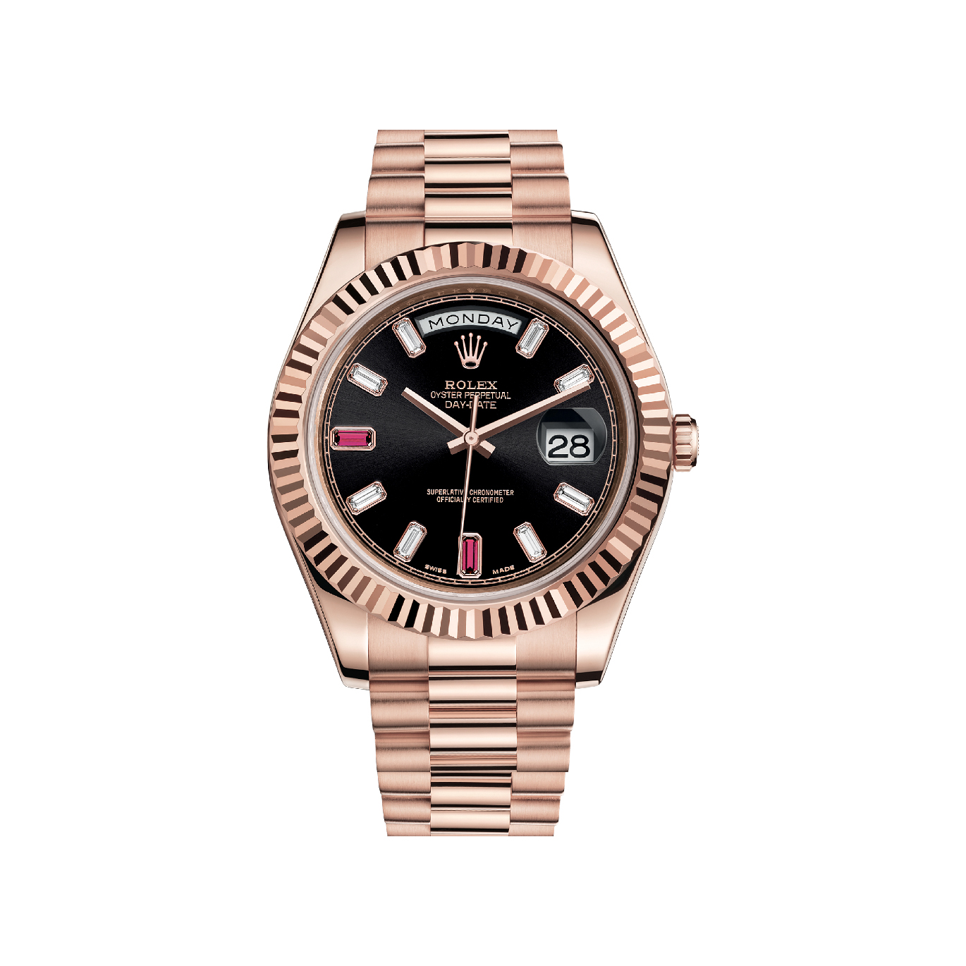 Day-Date II 218235 Rose Gold Watch (Black Set with Diamonds And Rubies)