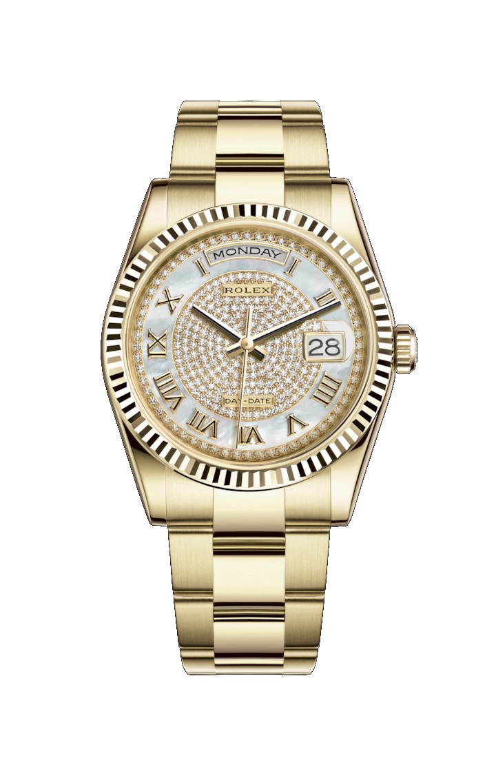 Day-Date 36 118238 Gold Watch (White Mother-Of-Pearl, Diamond Paved)