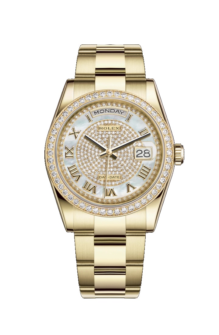 Day-Date 36 118348 Gold Watch (White Mother-Of-Pearl, Diamond Paved)