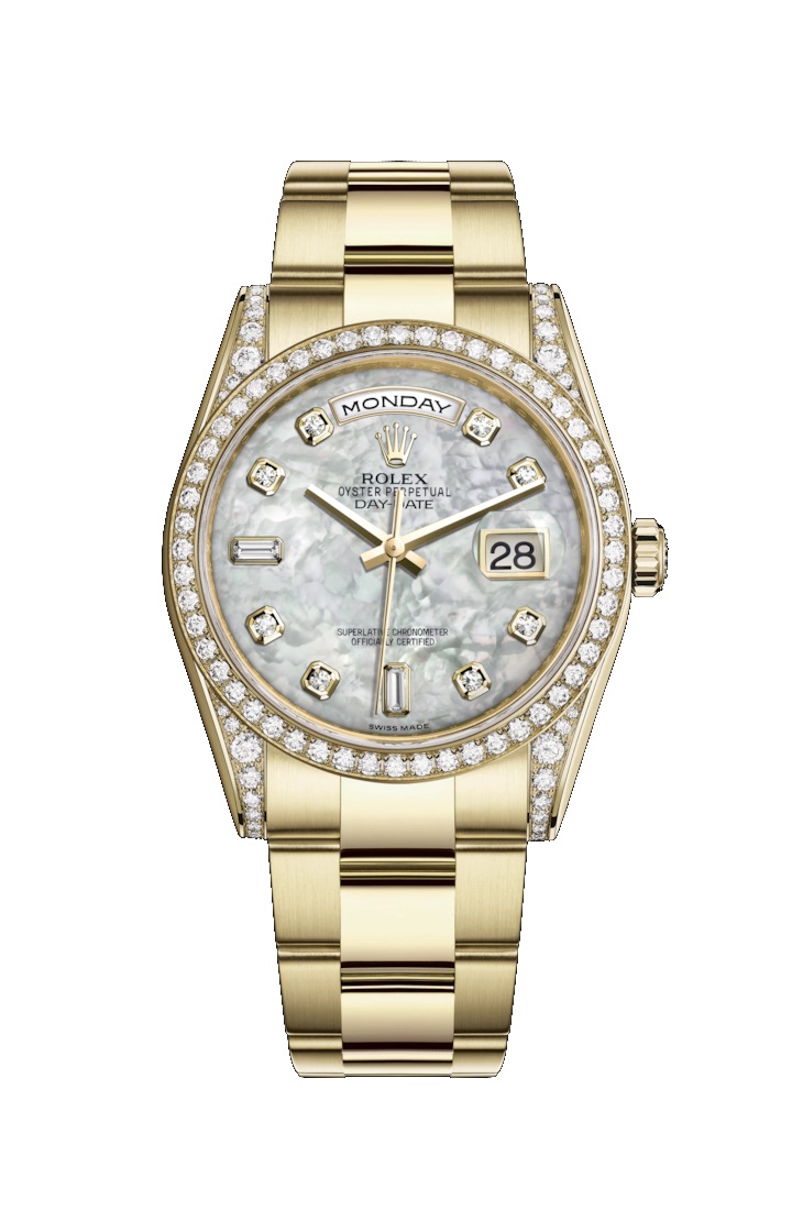 Day-Date 36 118388 Gold & Diamonds Watch (White Mother-Of-Pearl Set with Diamonds)