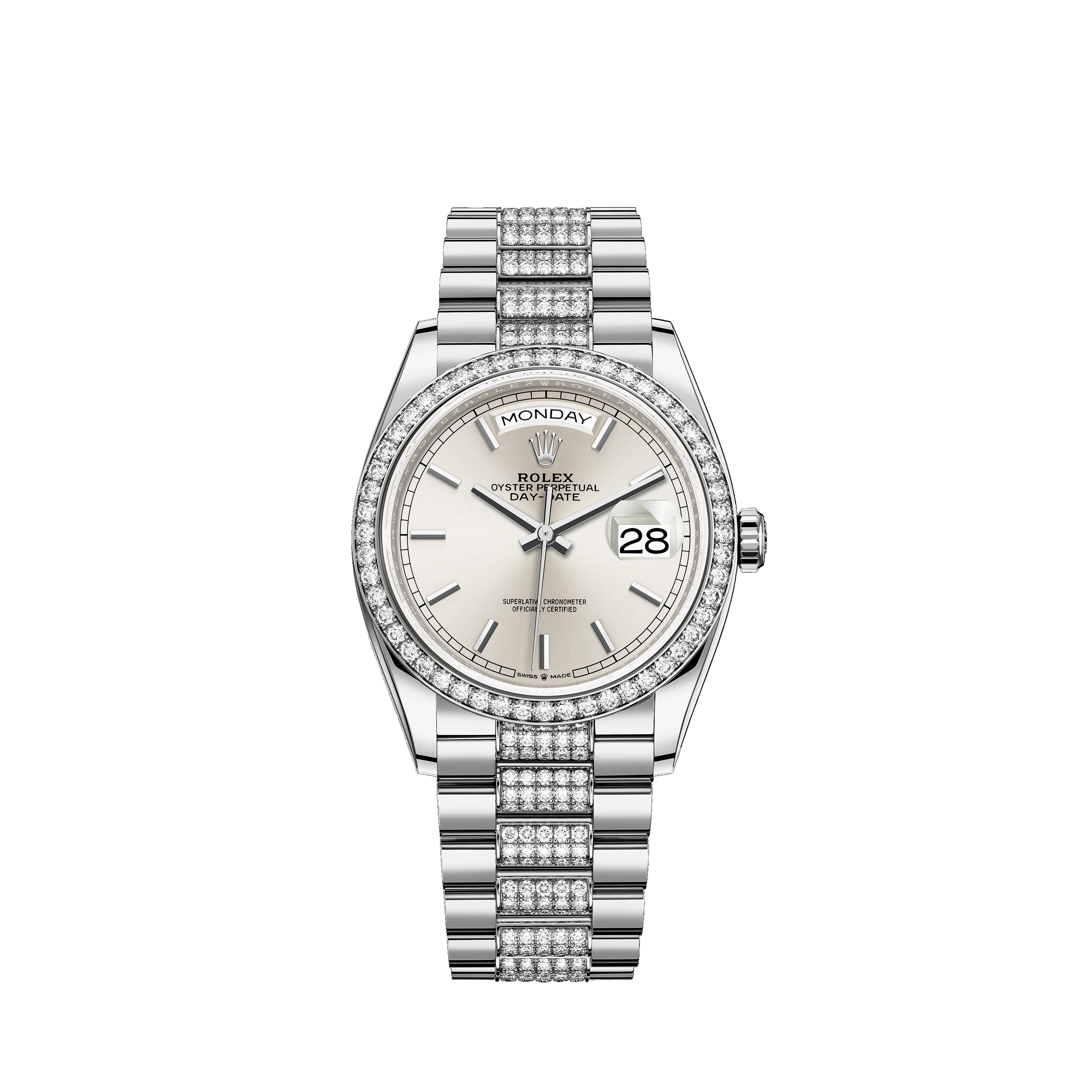 Day-Date 36 128349RBR White Gold & Diamonds Watch (Silver)