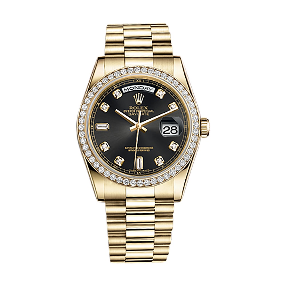 Day-Date 36 118348 Gold Watch (Black Set with Diamonds)