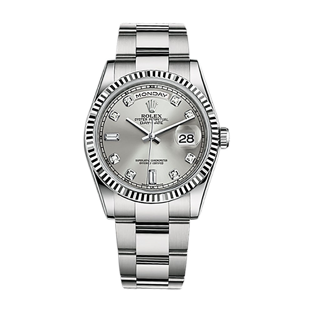 Day-Date 36 118239 White Gold Watch (Silver Set with Diamonds)