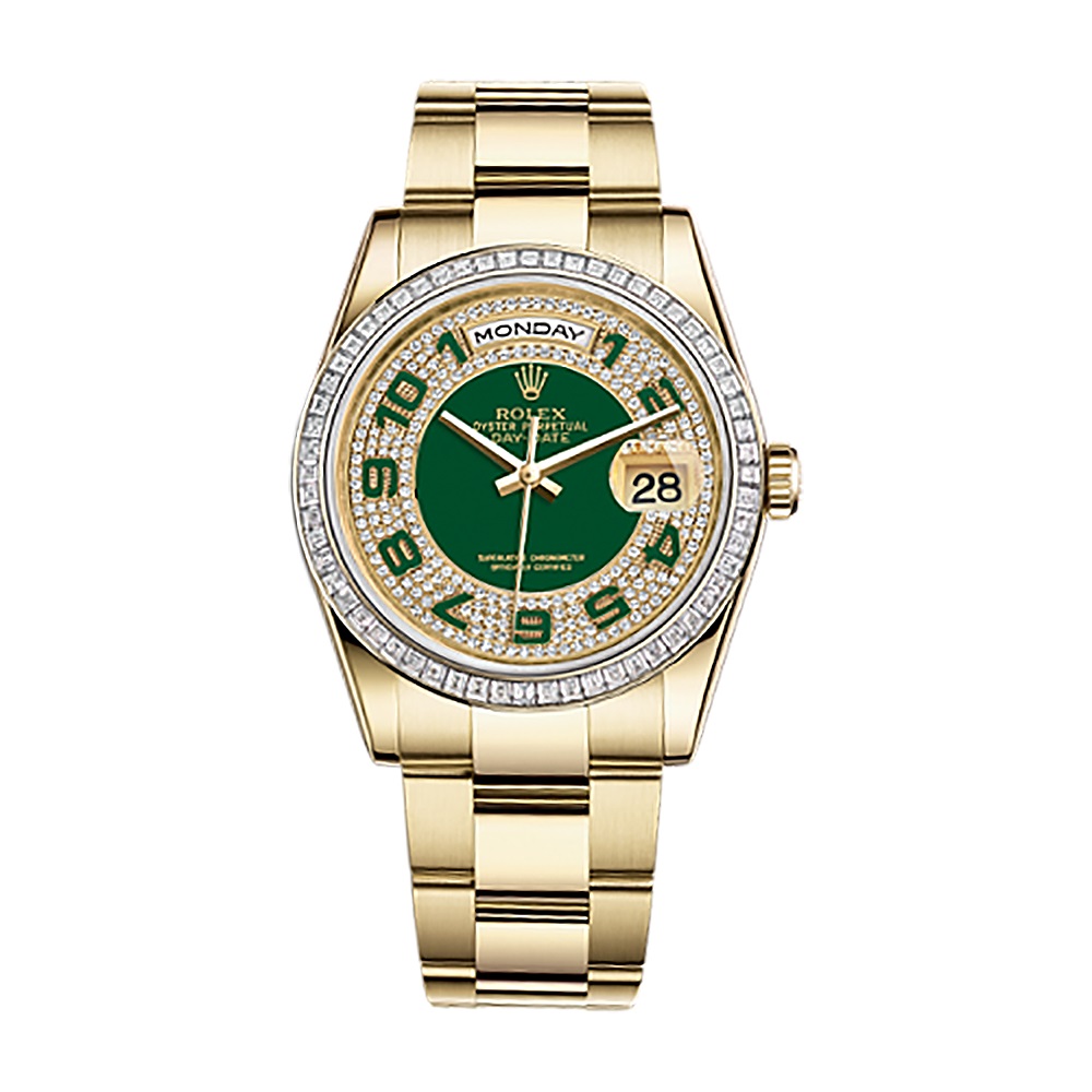 Day-Date 36 118398BR Gold Watch (Green, Diamond Paved)
