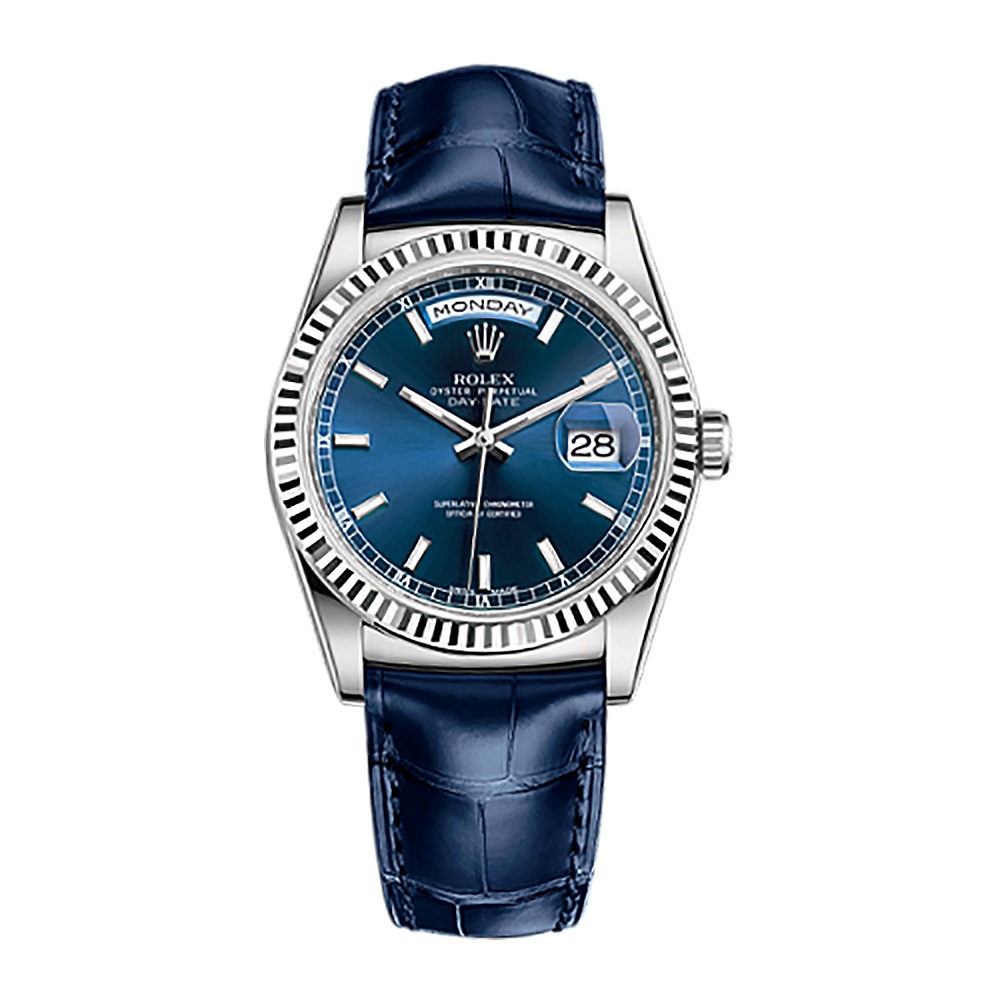 Day-Date 36 118139 White Gold Watch (Blue)