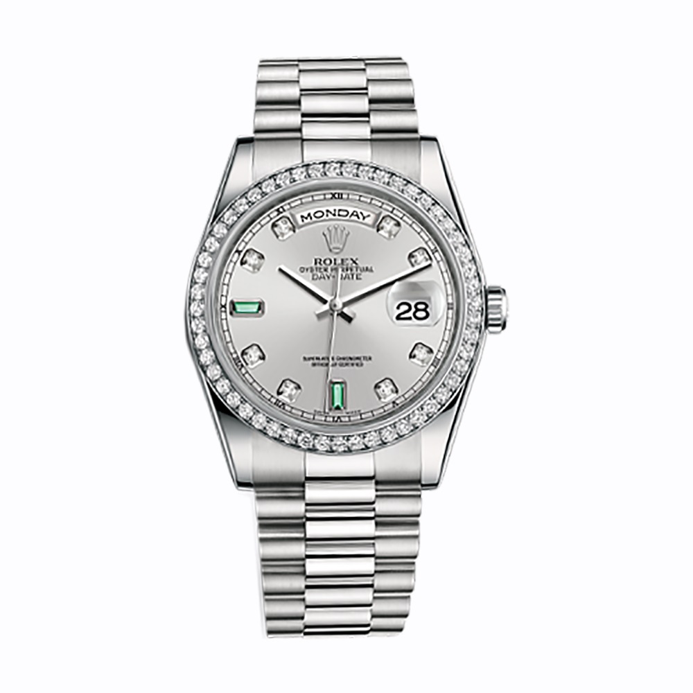 Day-Date 36 118346 Platinum Watch (Rhodium Set with Diamonds And Emeralds)