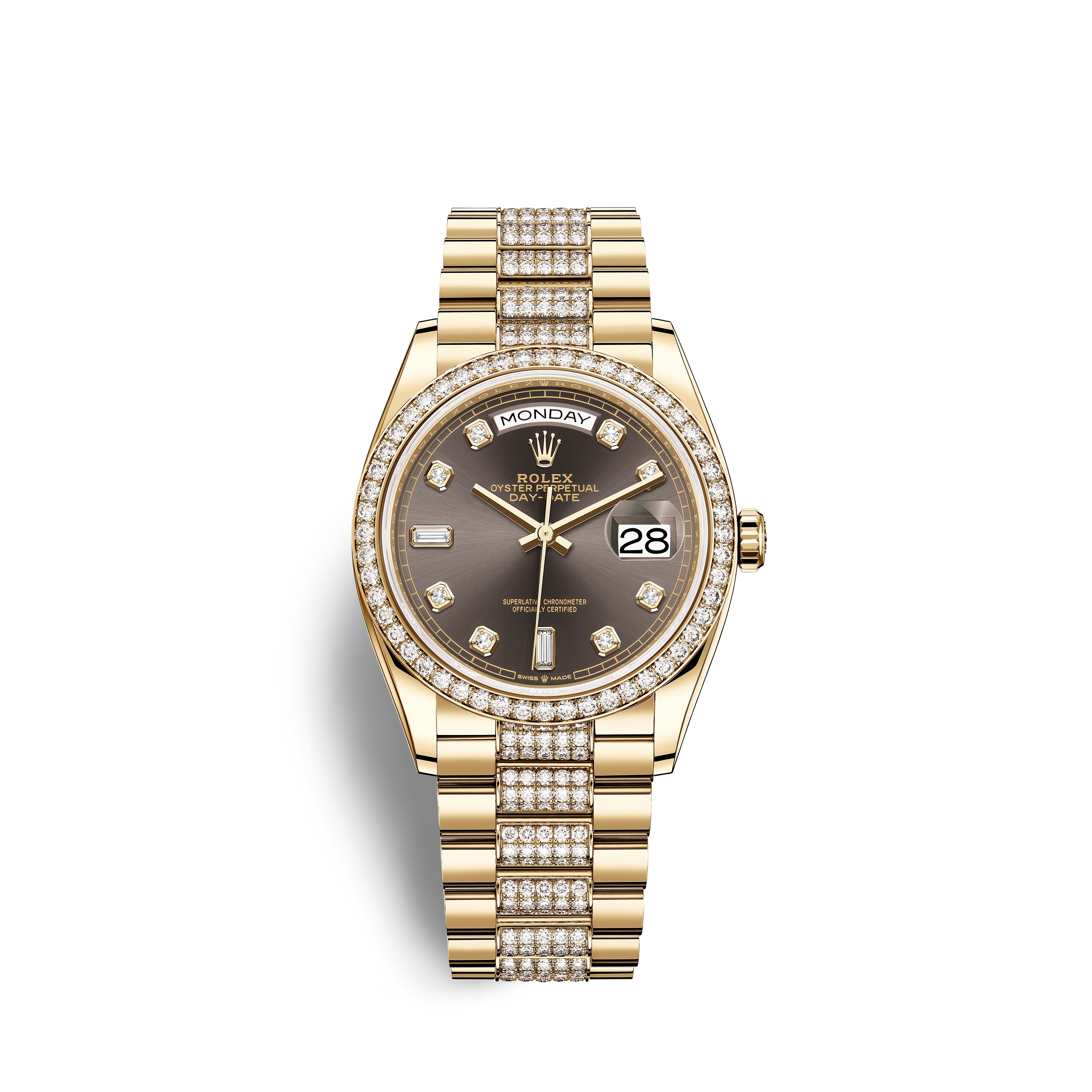 Day-Date 36 128348RBR Gold & Diamonds Watch (Dark Grey Set with Diamonds)