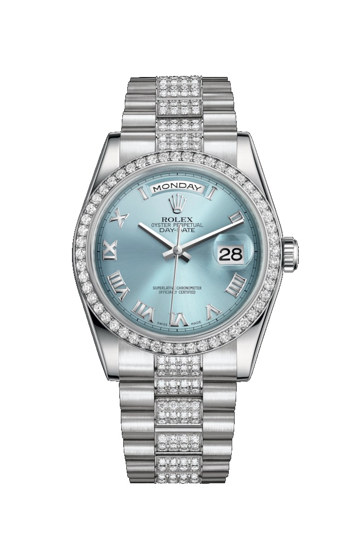 Day-Date 36 118346 Platinum & Diamonds Watch (Ice Blue)