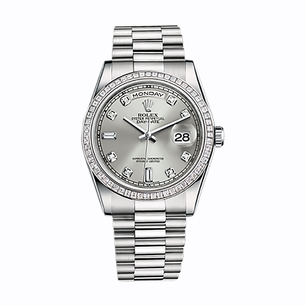 Day-Date 118399BR White Gold Watch (Silver Set with Diamonds)