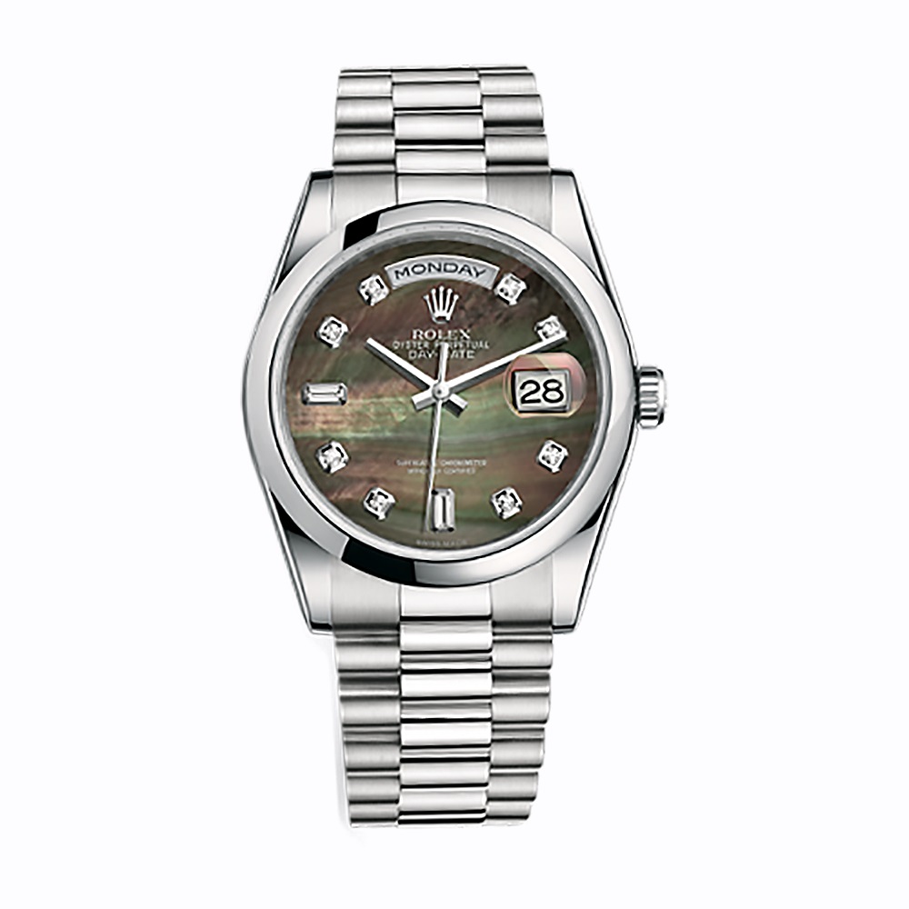 Day-Date 36 118206 Platinum Watch (Black Mother-of-Pearl Set with Diamonds)