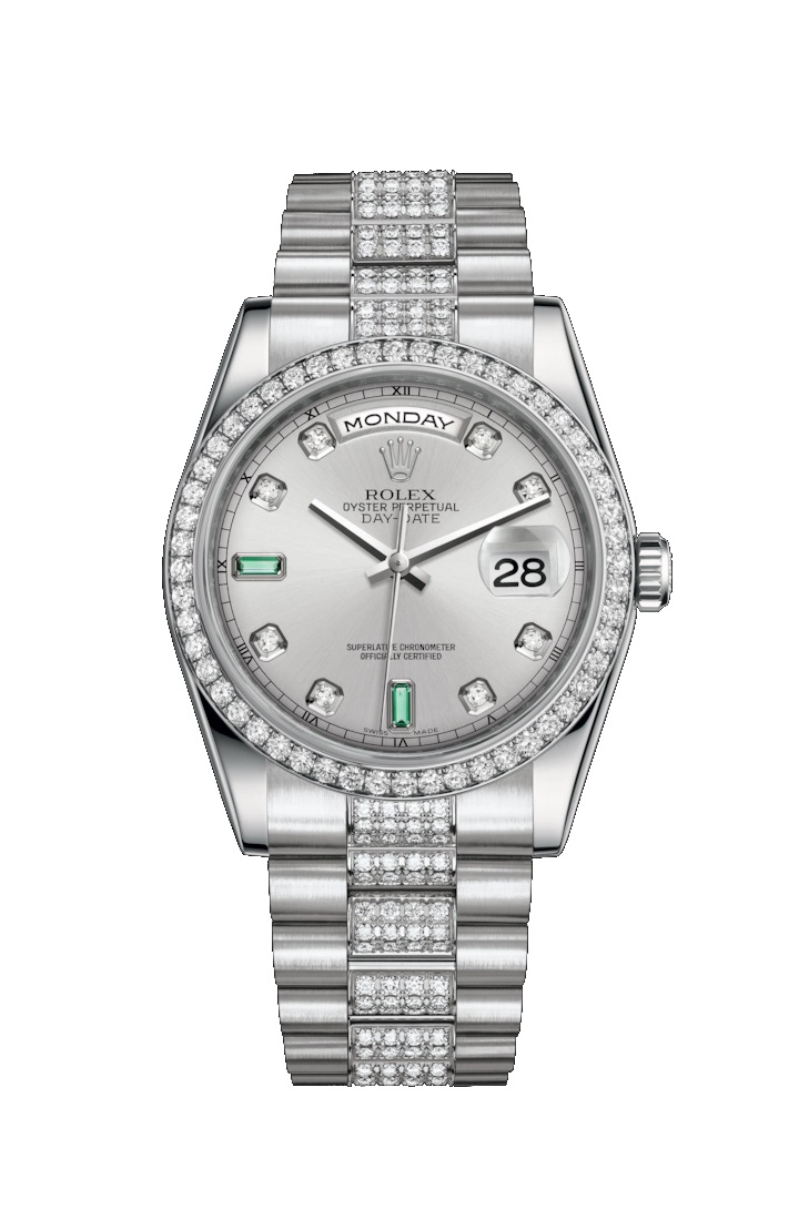 Day-Date 36 118346 Platinum & Diamonds Watch (Rhodium Set with Diamonds and Emeralds)