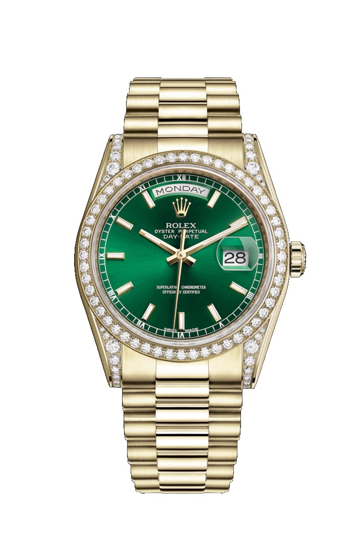 Day-Date 36 118388 Gold & Diamonds Watch (Green)