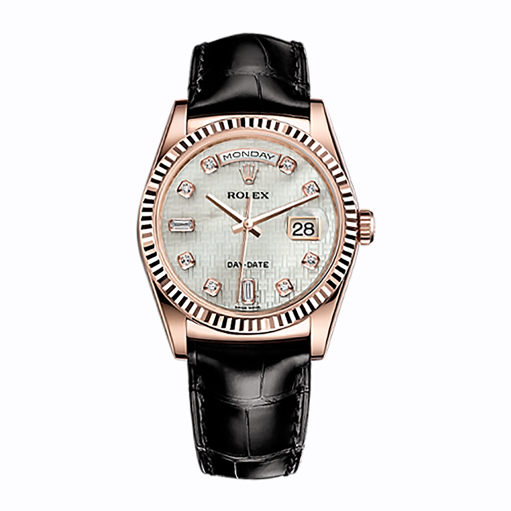 Day-Date 36 118135 Rose Gold Watch (White Mother-of-Pearl with Oxford Motif Set with Diamonds)