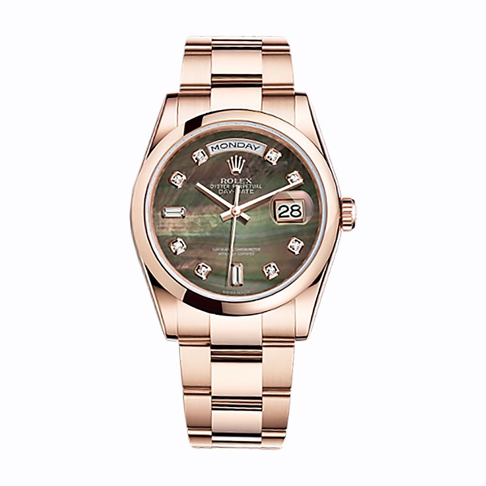 Day-Date 36 118205 Rose Gold Watch (Black Mother-of-Pearl Set with Diamonds)