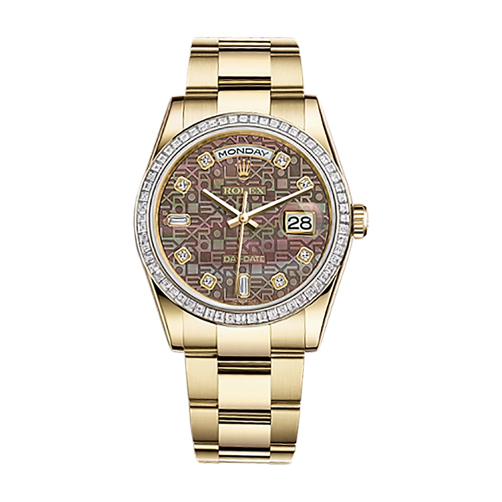 Day-Date 36 118398BR Gold Watch (Black Mother-of-Pearl Jubilee Design Set with Diamonds)