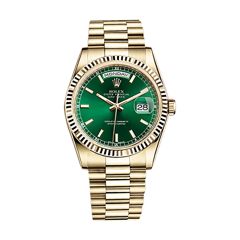 Day-Date 36 118238 Gold Watch (Green)