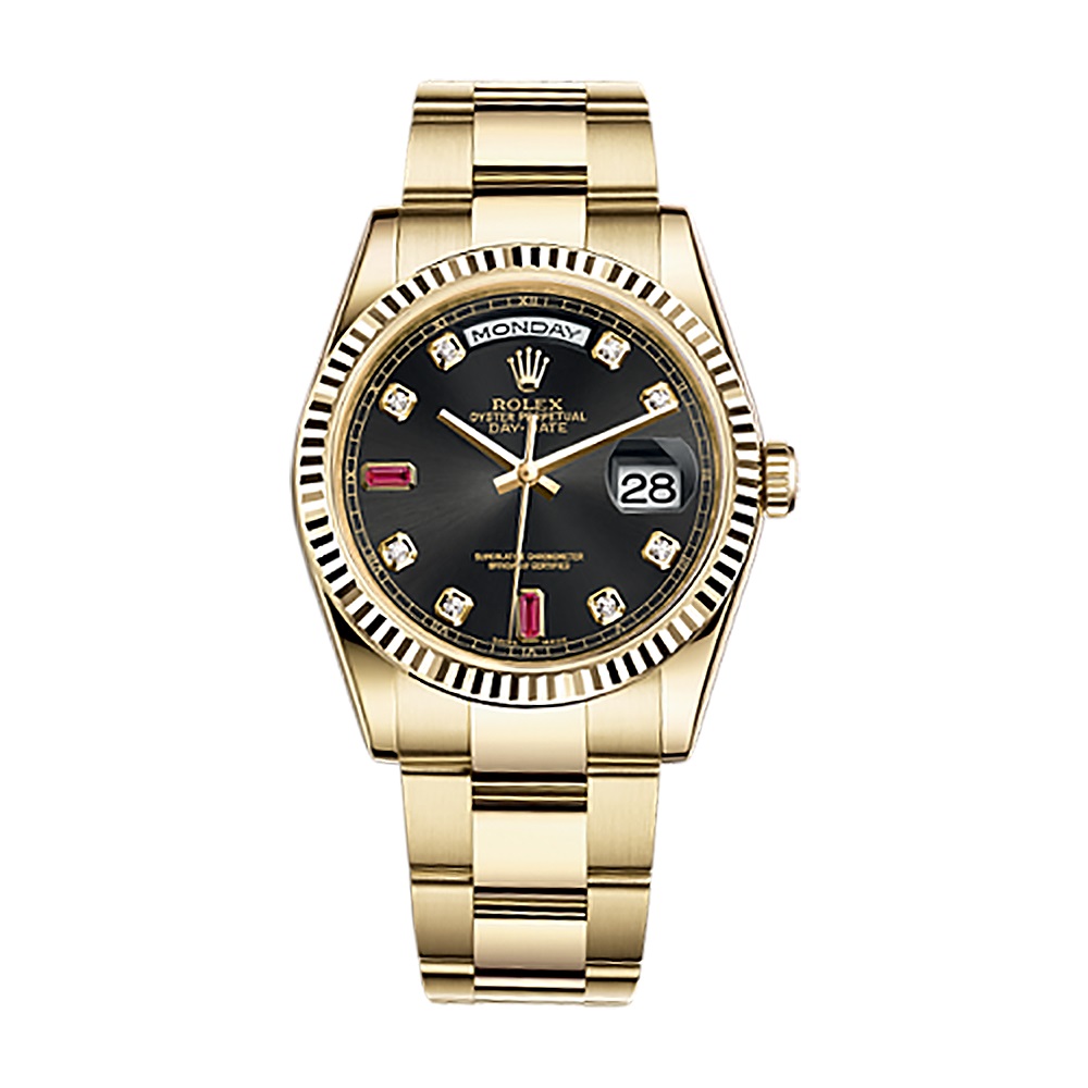 Day-Date 40 118238 Gold Watch (Black Set with Diamonds And Rubies) - Click Image to Close