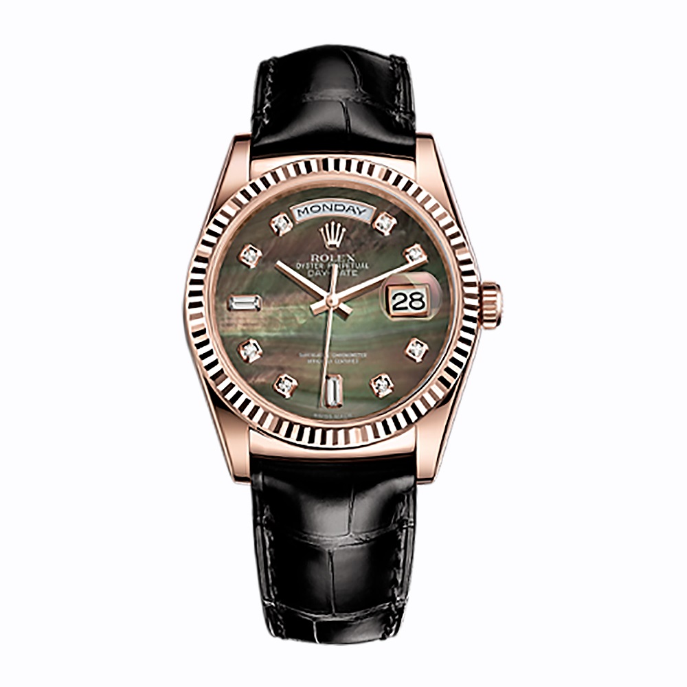 Day-Date 36 118135 Rose Gold Watch (Black Mother-of-Pearl Set with Diamonds)