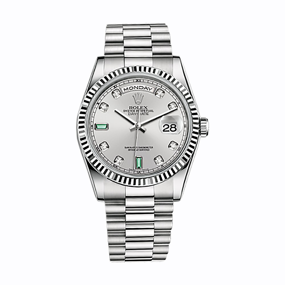 Day-Date 36 118239 White Gold Watch (Rhodium Set with Diamonds And Emeralds)