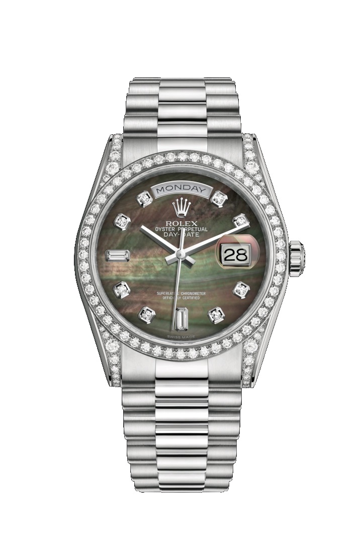 Day-Date 36 118389 White Gold & Diamonds Watch (Black Mother-of-Pearl Set with Diamonds)