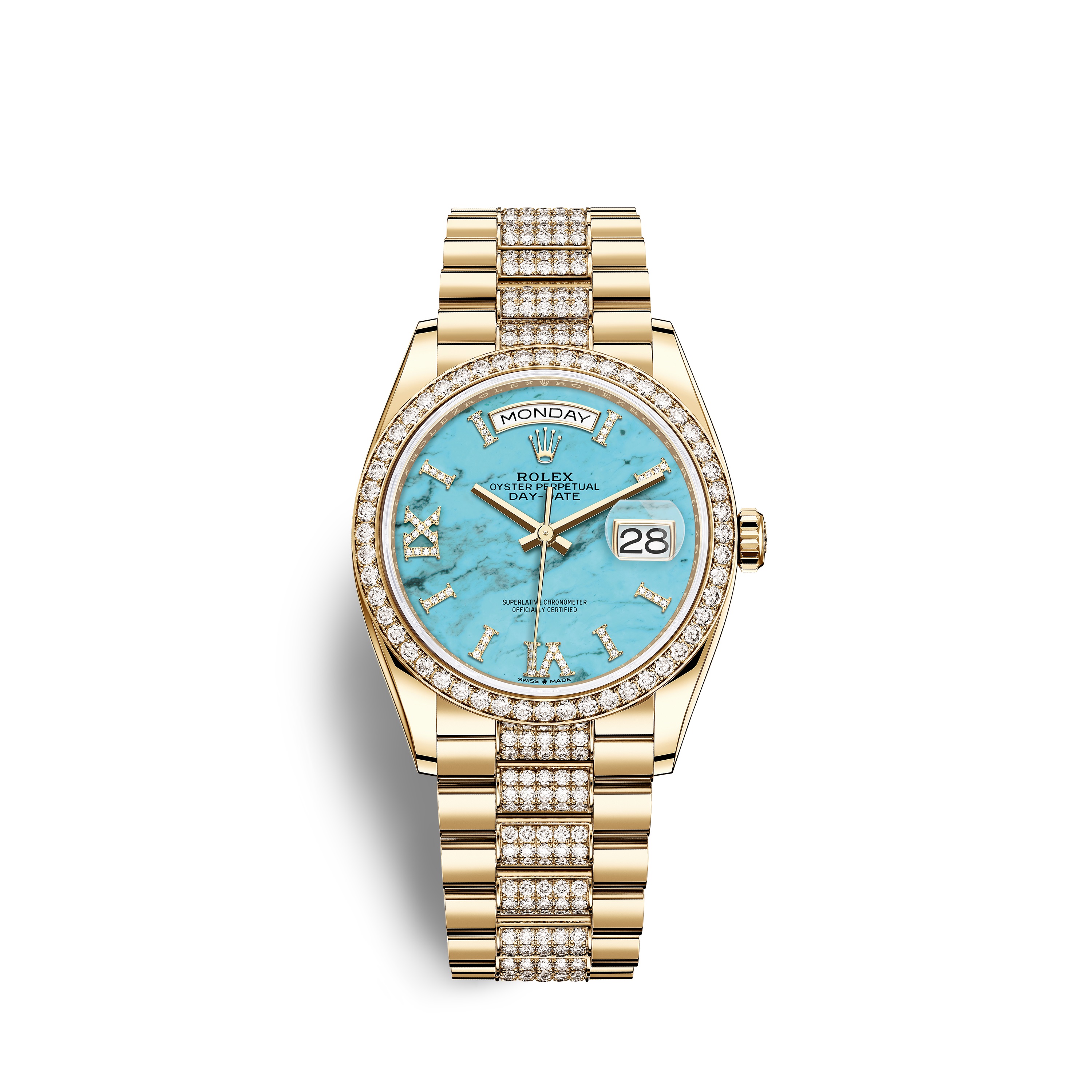 Day-Date 36 128348RBR Gold & Diamonds Watch (Turquoise)