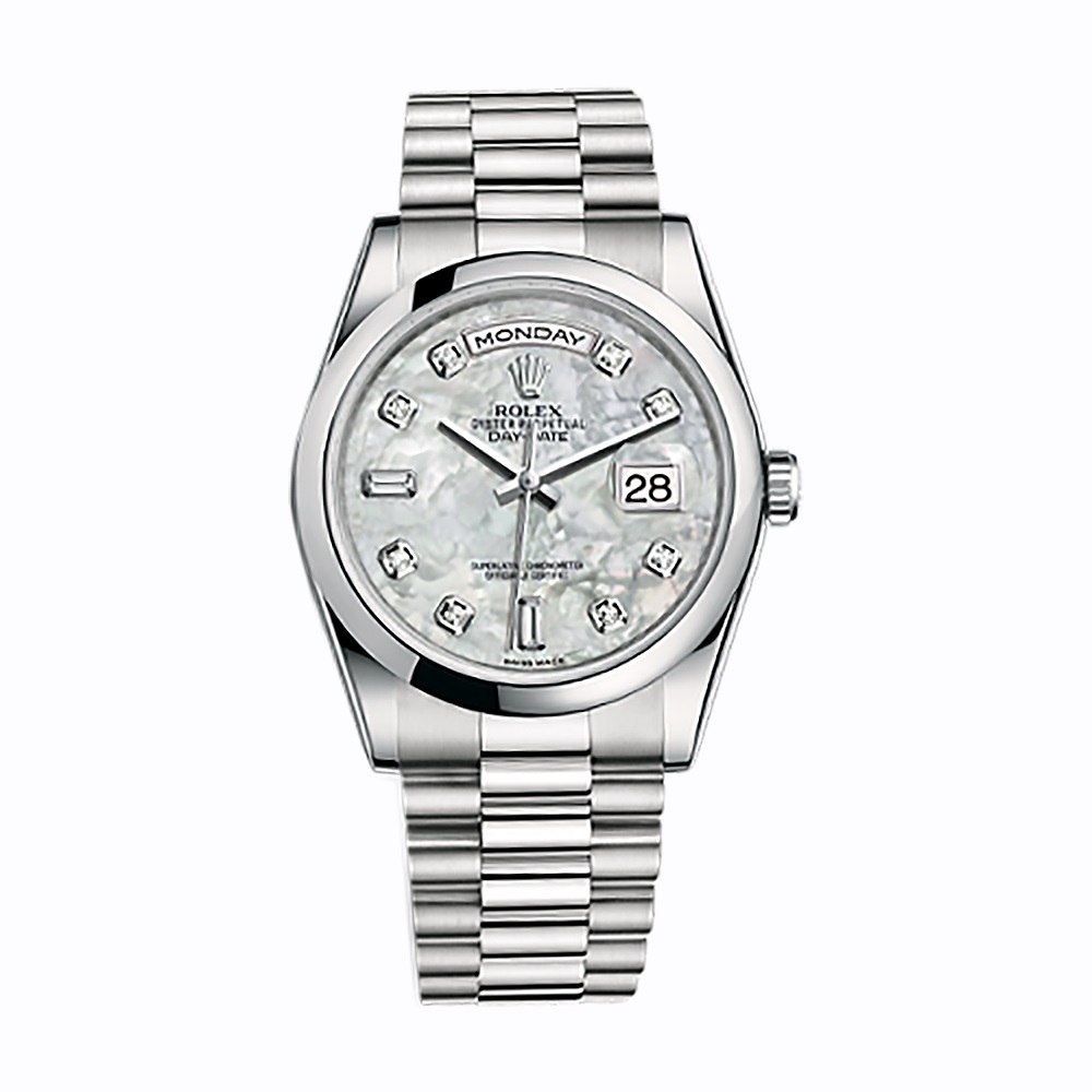 Day-Date 36 118206 Platinum Watch (White Mother-of-Pearl Set with Diamonds)