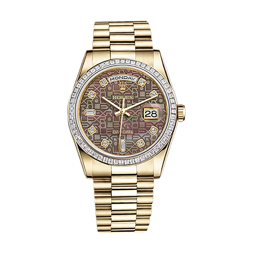 Day-Date 36 118398BR Gold Watch (Black Mother-of-Pearl Jubilee Design Set with Diamonds)