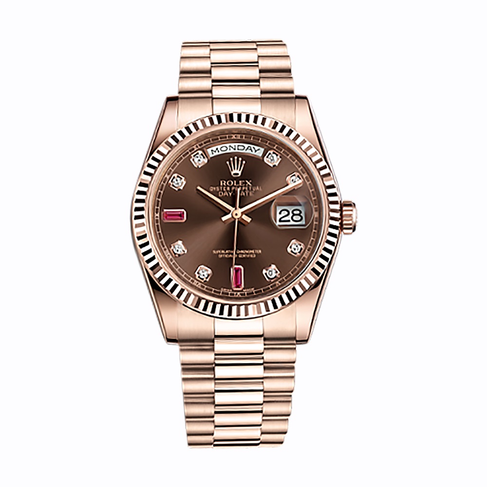 Day-Date 36 118235 Rose Gold Watch (Chocolate Set with Diamonds And Rubies)