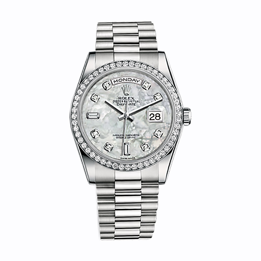 Day-Date 36 118346 Platinum Watch (White Mother-of-Pearl Set with Diamonds) - Click Image to Close