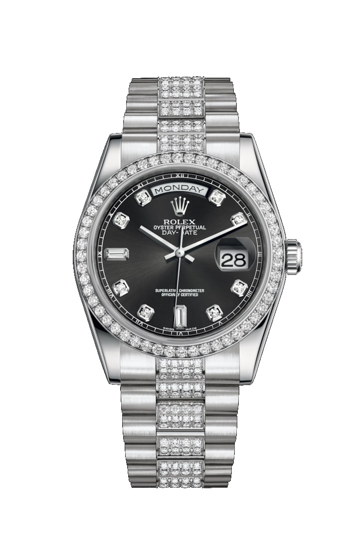 Day-Date 36 118346 Platinum & Diamonds Watch (Black Set with Diamonds)