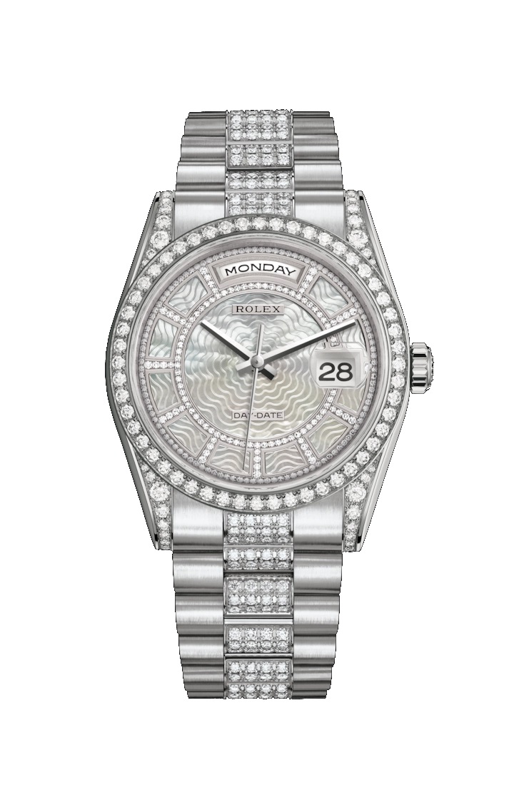 Day-Date 36 118389 White Gold & Diamonds Watch (Carousel of White Mother-of-Pearl)