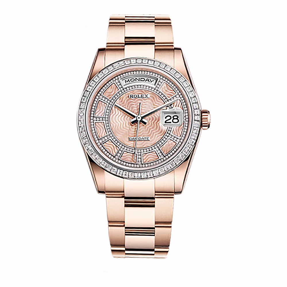 Day-Date 36 118395BR Rose Gold Watch (Carousel of Pink Mother-of-Pearl)
