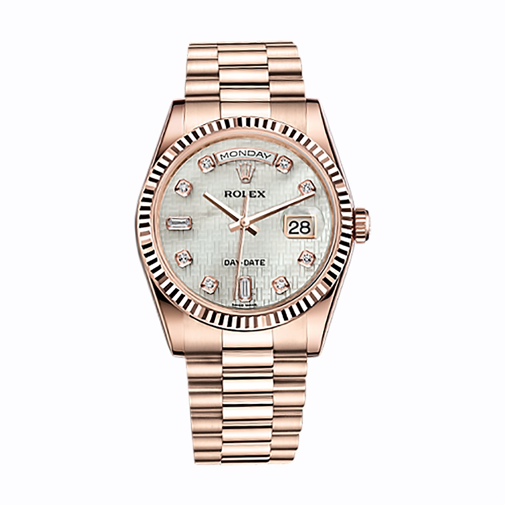 Day-Date 36 118235 Rose Gold Watch (White Mother-of-Pearl with Oxford Motif Set with Diamonds)