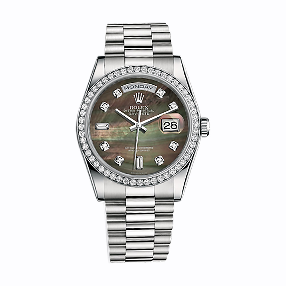 Day-Date 36 118346 Platinum Watch (Black Mother-of-Pearl Set with Diamonds)