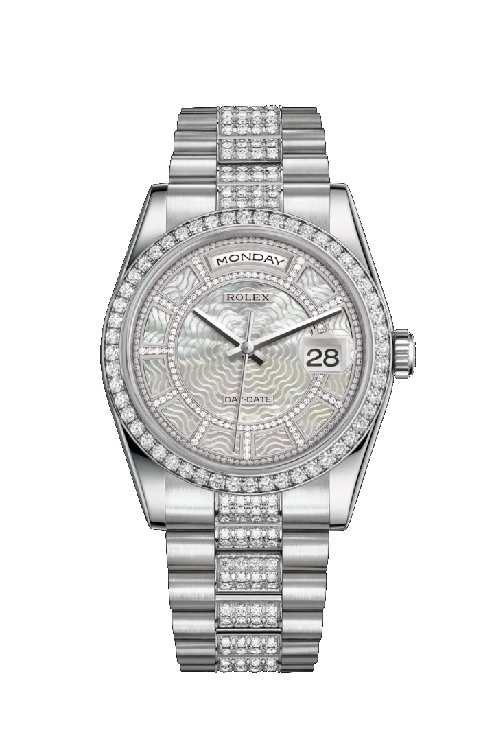 Day-Date 36 118346 Platinum & Diamonds Watch (Carousel of White Mother-of-Pearl)