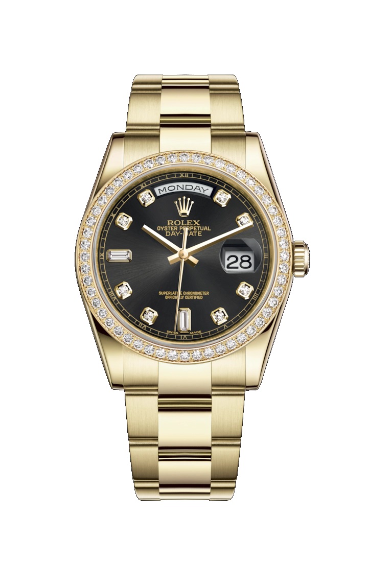 Day-Date 36 118348 Gold Watch (Black Set with Diamonds)