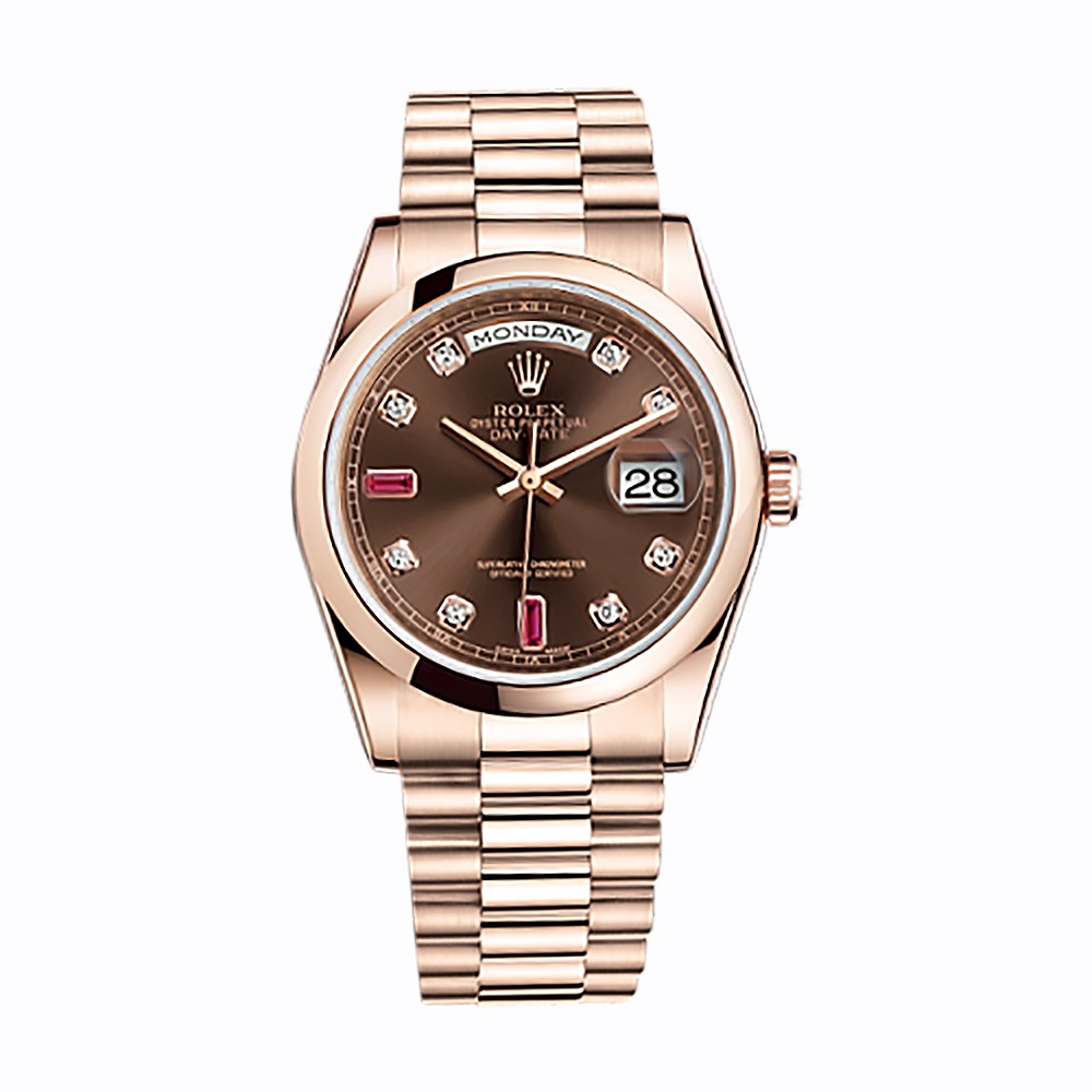 Day-Date 36 118205 Rose Gold Watch (Chocolate Set with Diamonds And Rubies)